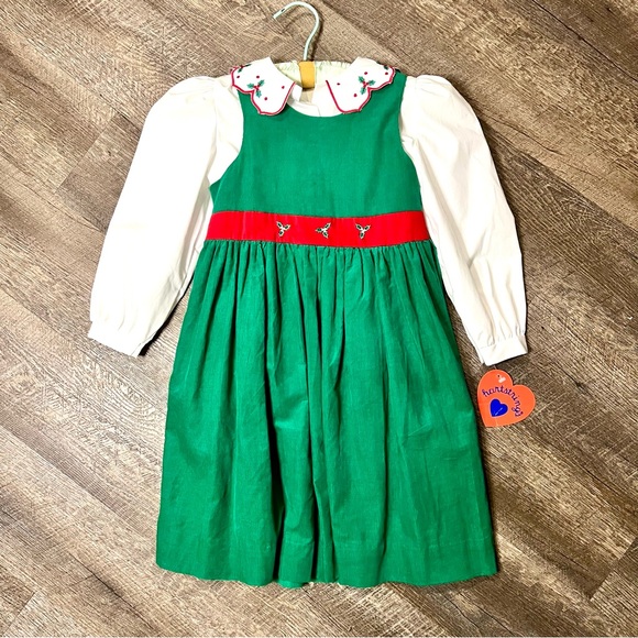 🎄Vintage Hartstrings Girls Christmas Dress Set Green Red White Size 6 NWT - Picture 2 of 16